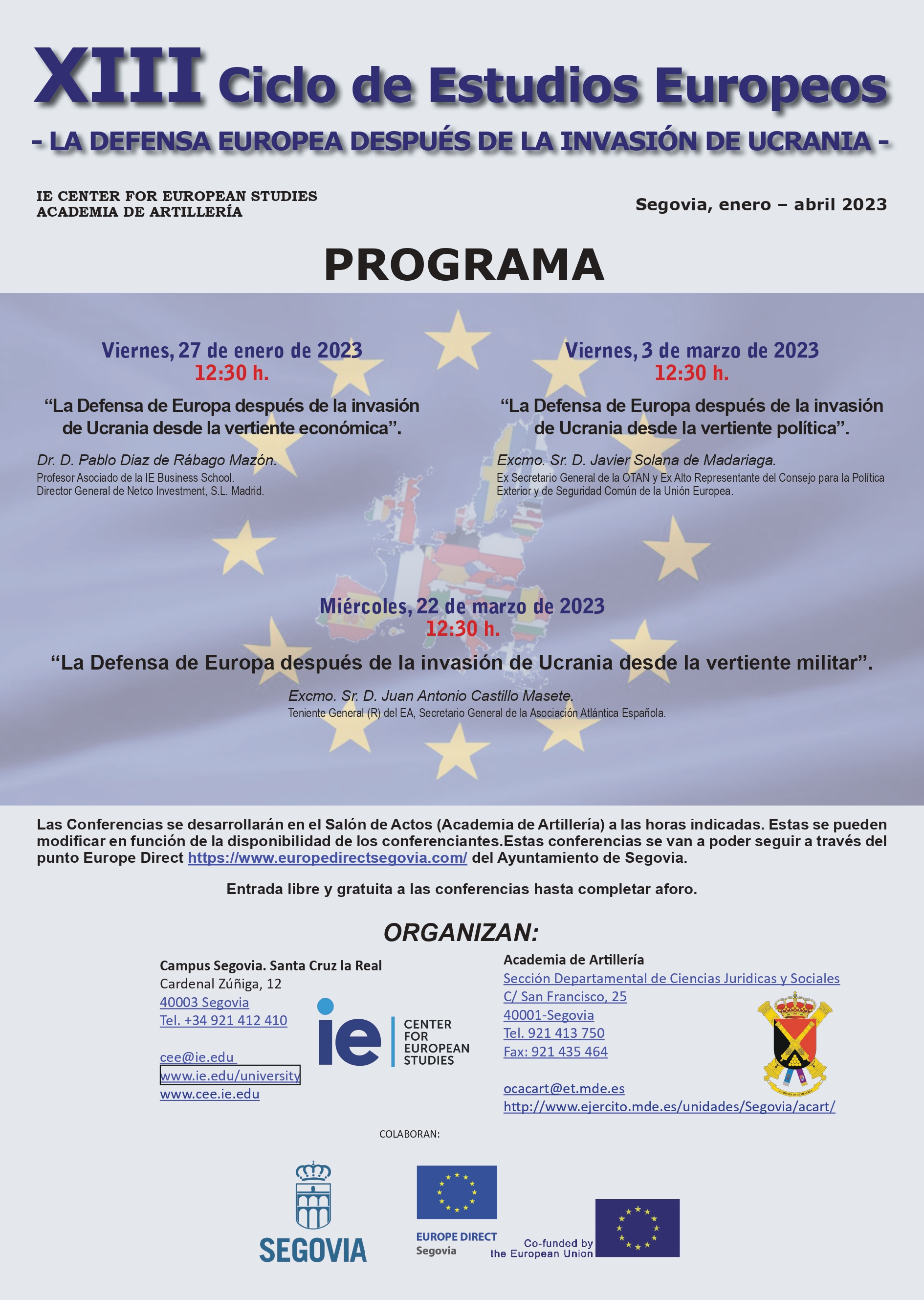 Cartel de XIII Ciclo de Estudios Europeos en la Academia de Artillería