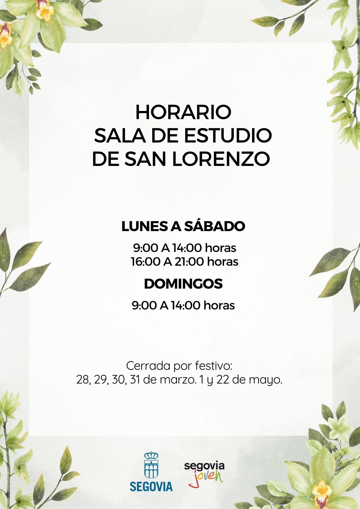 Horario Sala de estudio San Lorenzo