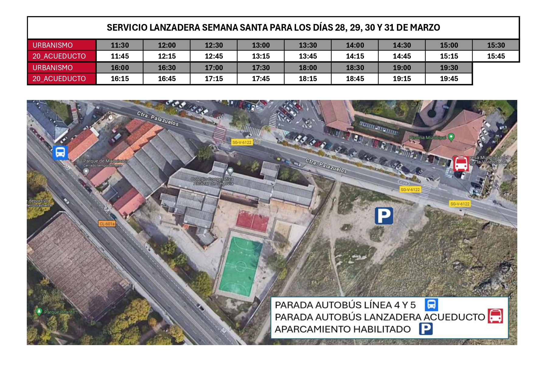Cuadro de lanzaderas desde el aparcamiento disuasorio