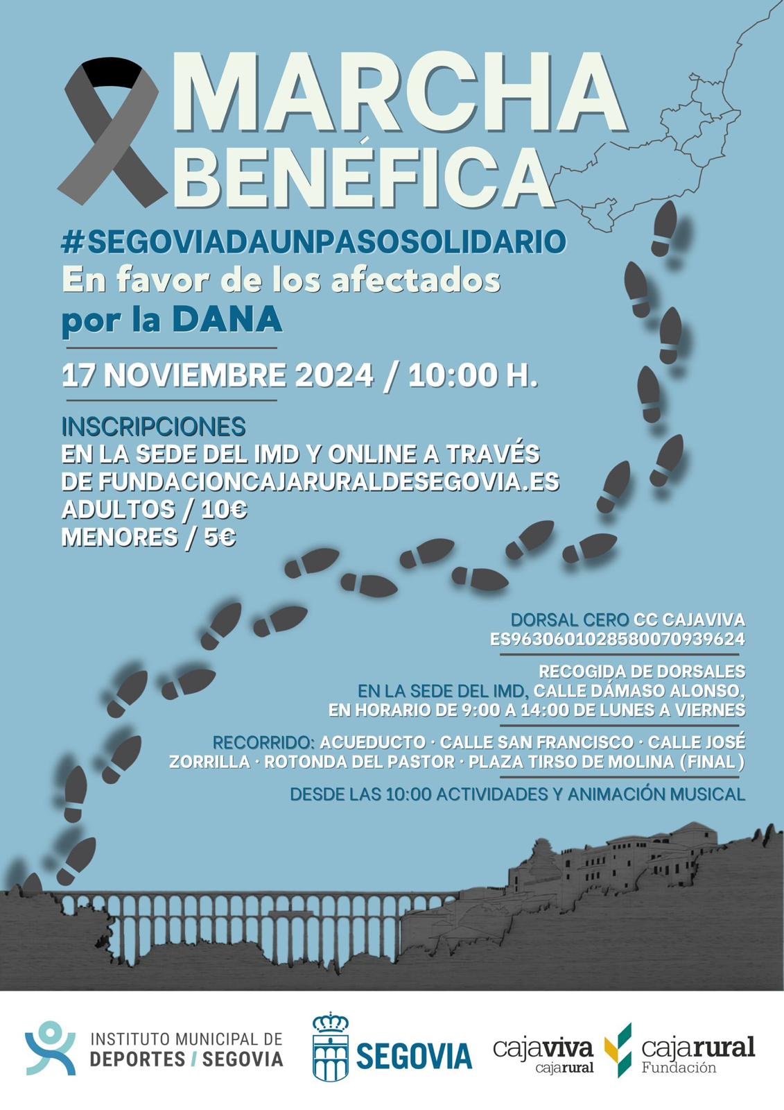 Cartel Marcha Benéfica Segovia da un paso solidario.