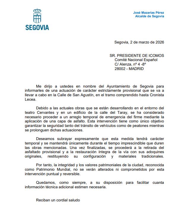 Carta del Ayuntamiento a ICOMOS 