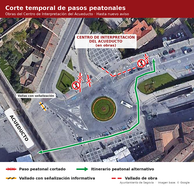 Cierre temporal de los pasos de peatones en el entorno de las obras del Centro de Interpretación del Acueducto