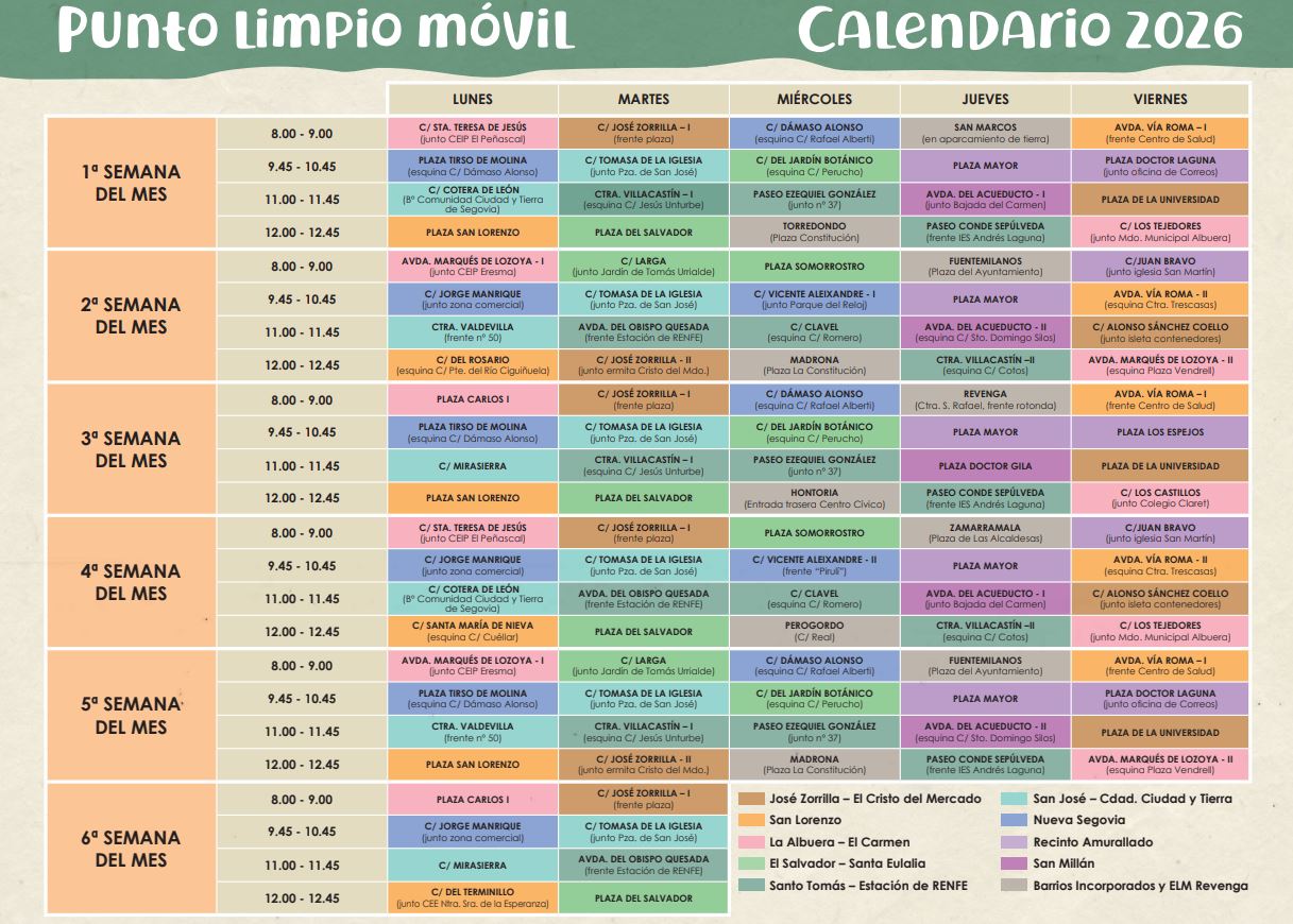 Calendario punto limpio 2026