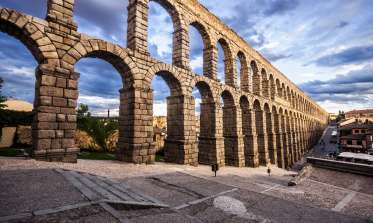 The famous ancient aqueduct in Segovia, Castilla y Leon, Spain