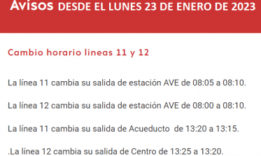 AVISO Cambios lineas 11 y 12 (Estación AVE) de Avanza en Segovia