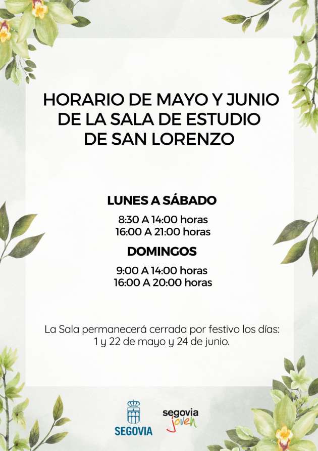 Horarios Sala de estudio junio y julio