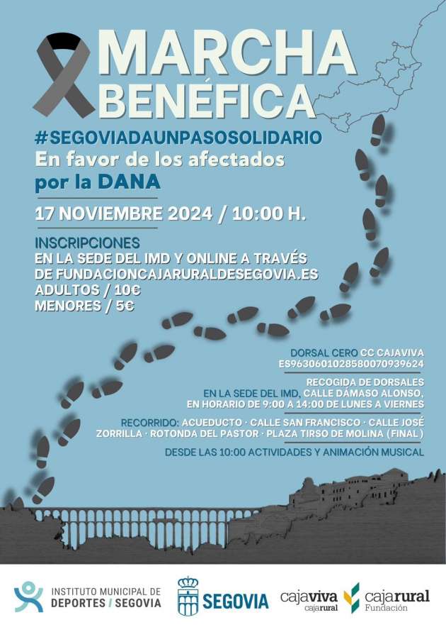 Cartel Marcha Benéfica Segovia da un paso solidario.