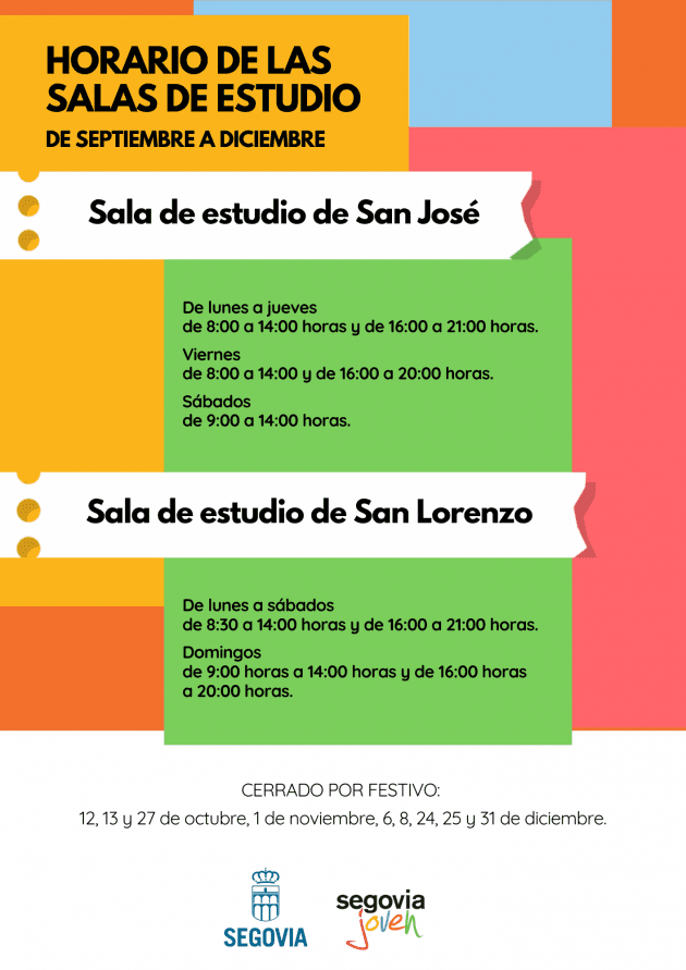 Horarios de las salas de estudio 2025-2026