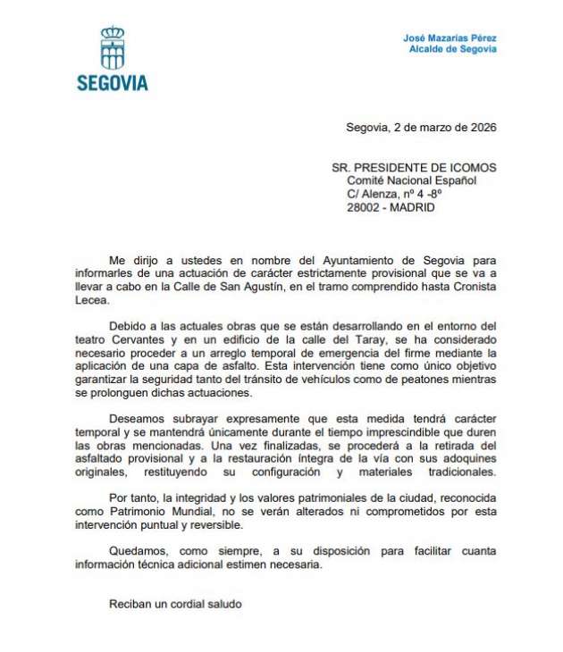 Carta del Ayuntamiento a ICOMOS 